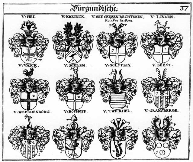 Coats of arms of Beest, Beesten, Besten, Boshoff, Golstein, Gransberge, Heeckeren, Heeln, Hehel, Hel, Hoeln, Kreinck, Linden, Rechterenrote, Soelen, Twickhel, Vaick, Weerdenborg